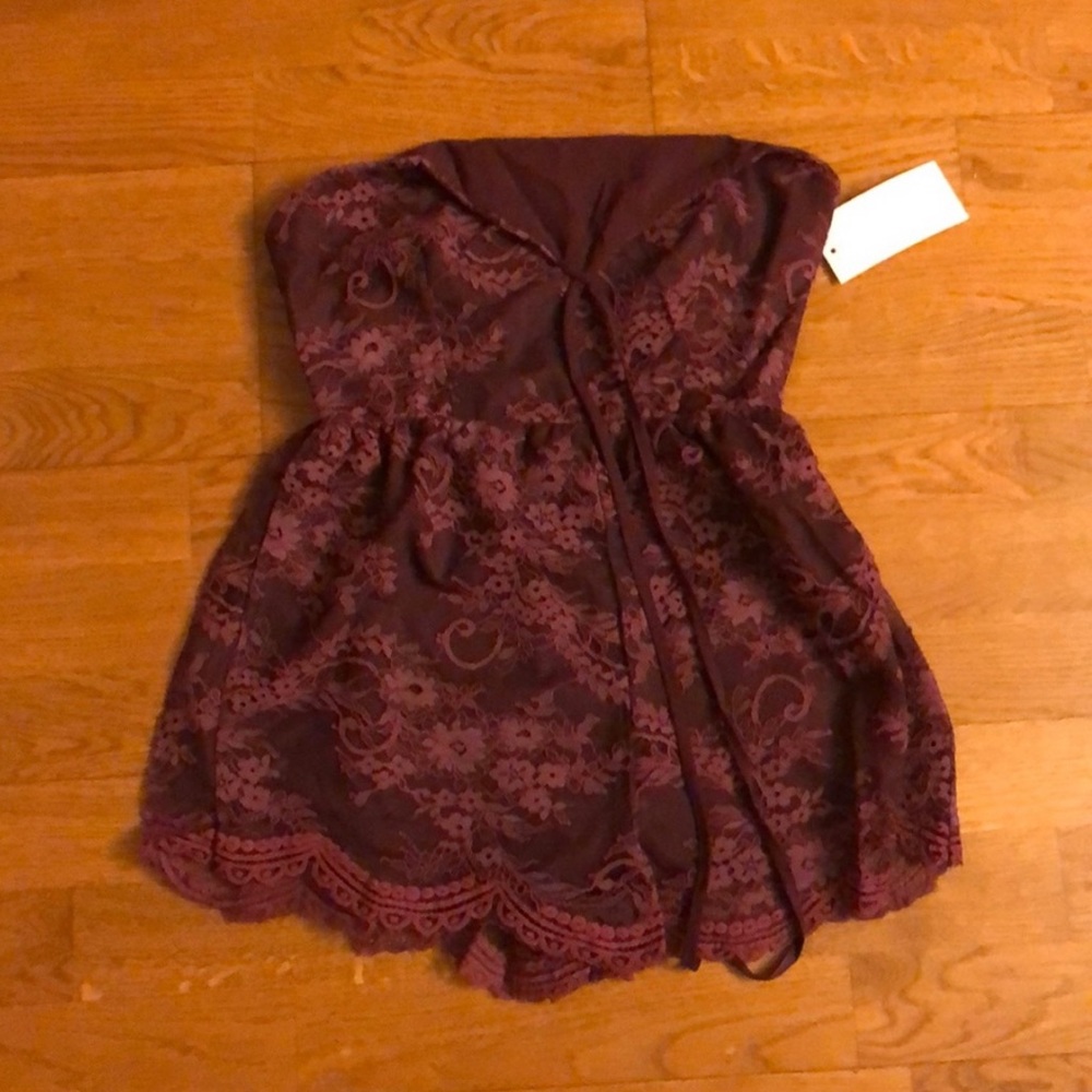 Wine lace halter romper